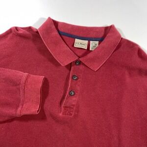 LL Bean Men XXL Tall Waffle Knit Long Sleeve Polo Shirt Burgundy Red Cotton KB63